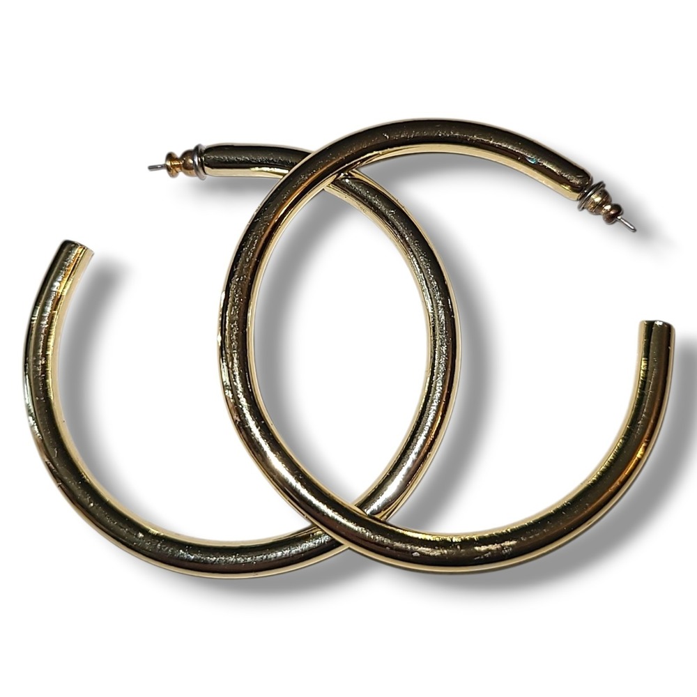 Vintage '90S Y2K Gold Tone Chunky Hoop Earrings 2.5 In